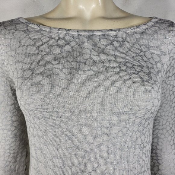 Cache gray silver animal print polka dot lightweight sweater knit top ladies XS - Picture 2 of 7